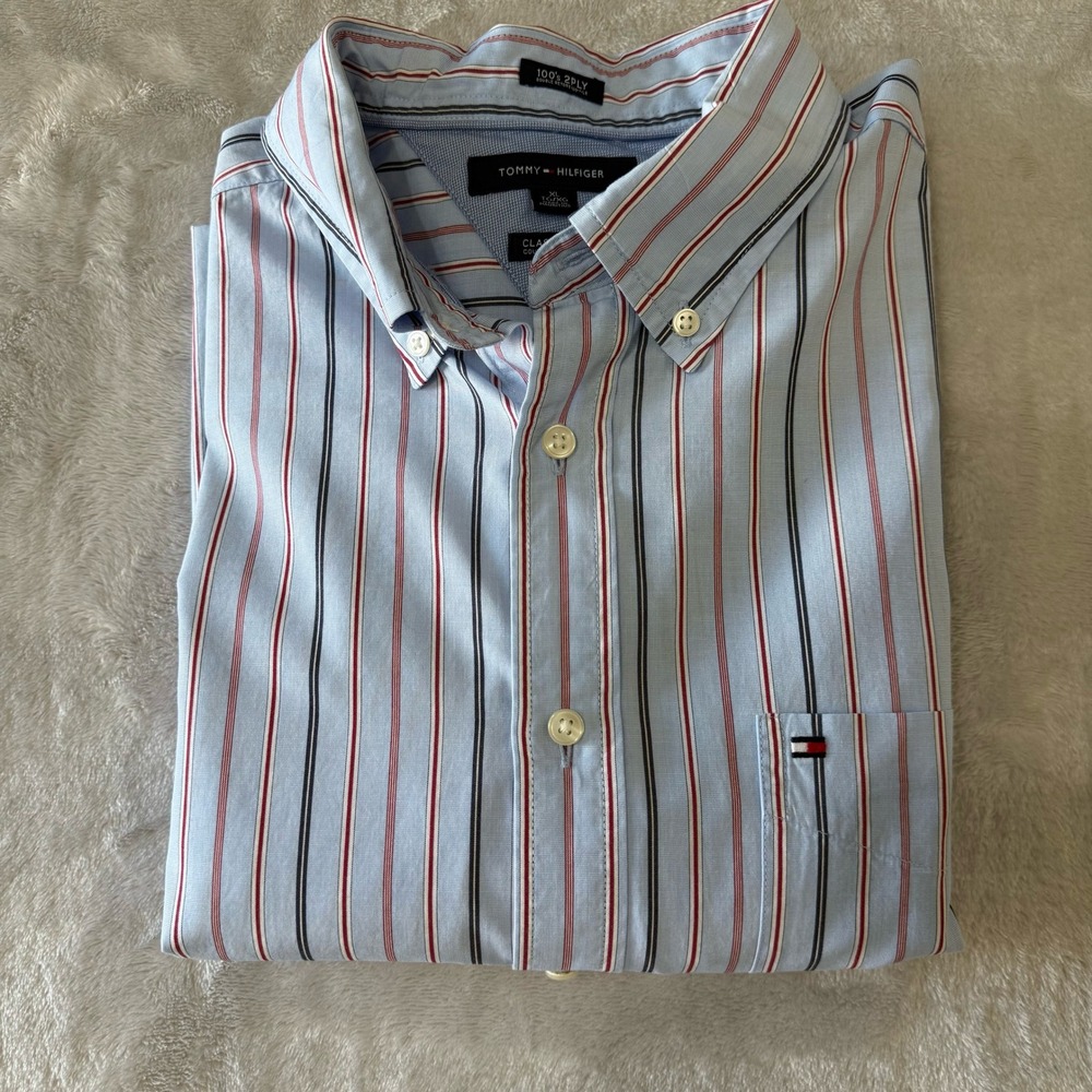 Tommy Hilfiger Men's Classic Fit Striped Button Down Shirt‎ XL Blue Red Black